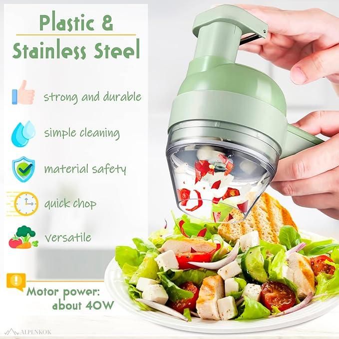 Multi-Function Electric Vegetable Chopper with Slicer & Grater (USB Rechargeable)