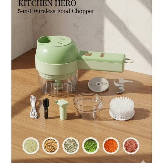 Multi-Function Electric Vegetable Chopper with Slicer & Grater (USB Rechargeable)